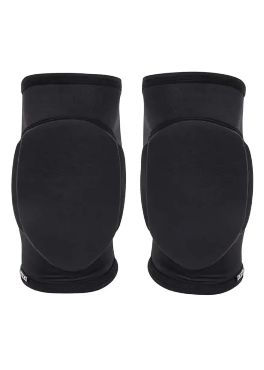 Pair of black knee pads with curved protective shells, shown from the back, for sports protection